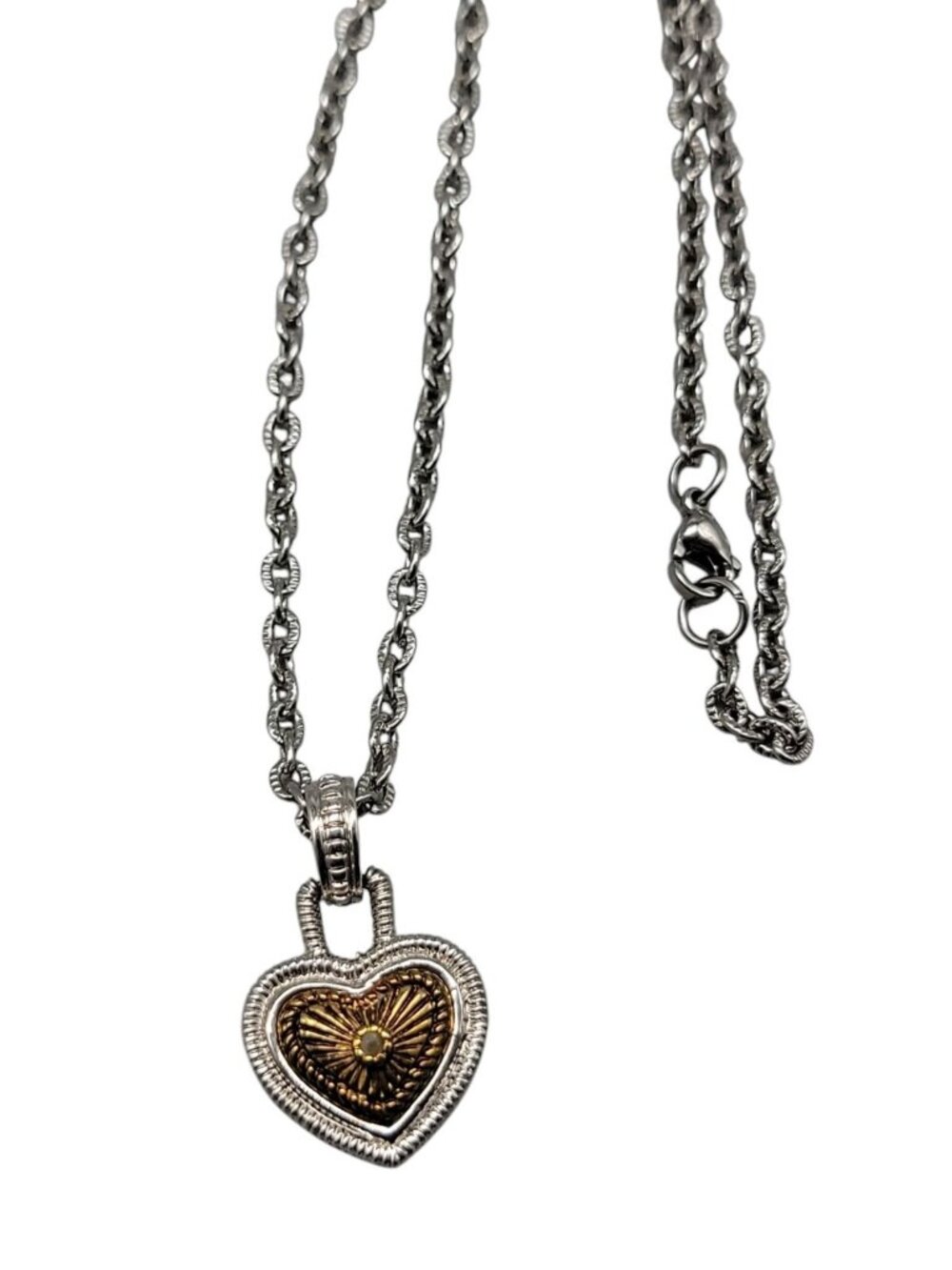 Vintage Diamonds International Two Tone Heart Pendant Necklace Silver Gold - Picture 5 of 11